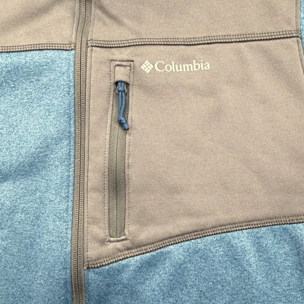 Columbia Men's Full Zip Hooded Fleece Jacket Medium Blue/Gray Colorblock Pockets